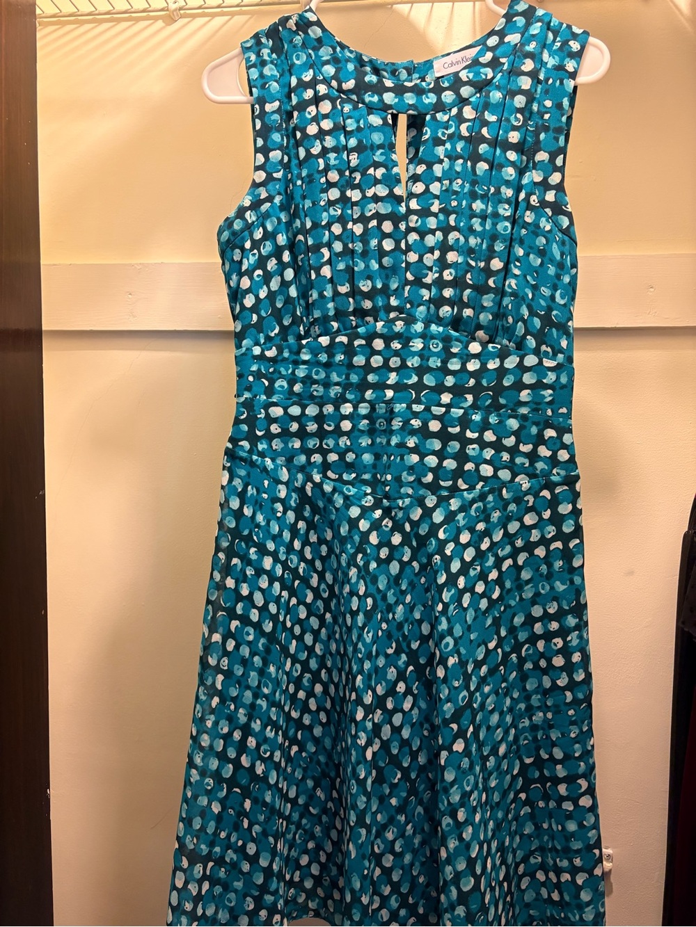 Calvin Klein Teal and White Polka Dot Midi Dress